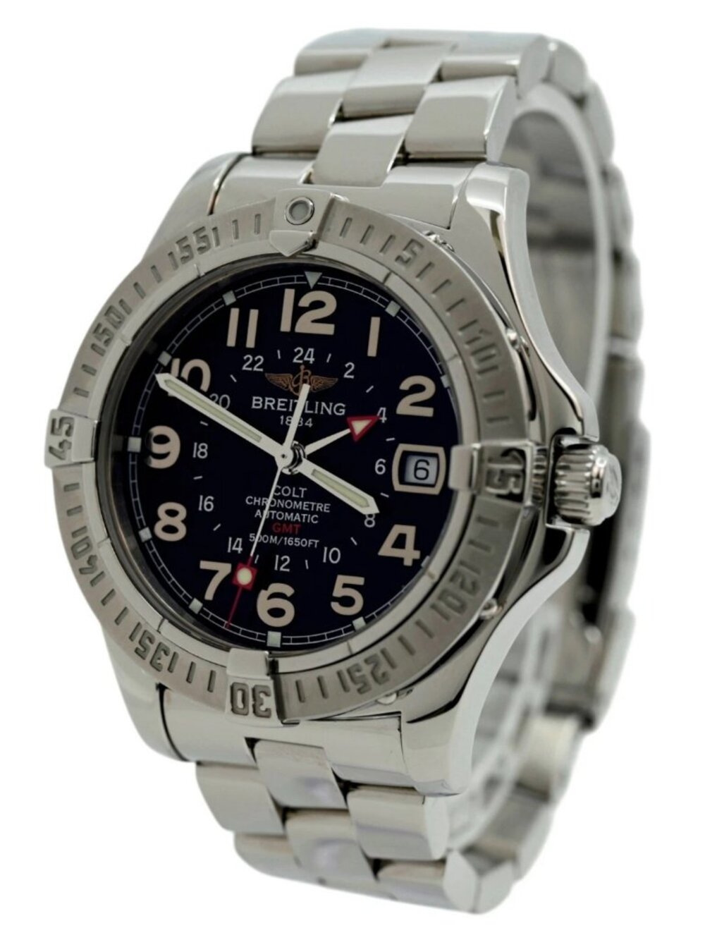 Breitling 41mm Men's Colt GMT 500M Black Dial Swiss Auto SS Watch! Ref: A32350!